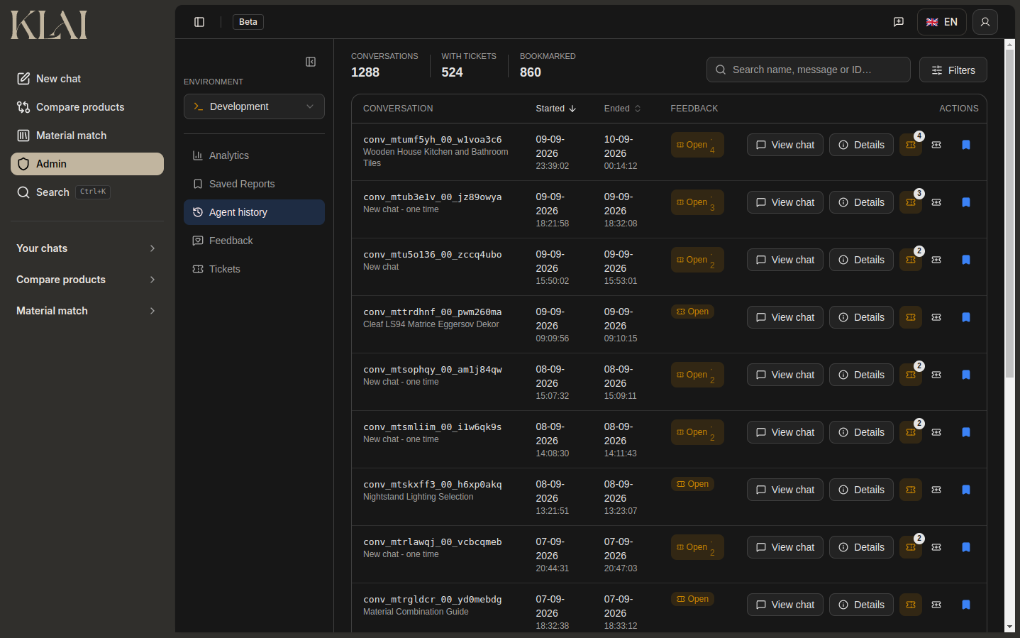 The AgentSight dashboard mounted inside a host product's own content area, with the host's nav and sidebar visible around it